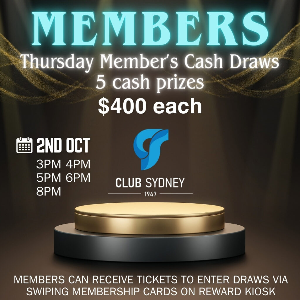 weekly members draw 02102025 Club Sydney