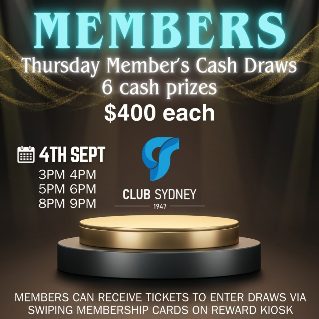 weekly members draw 04092025 Club Sydney