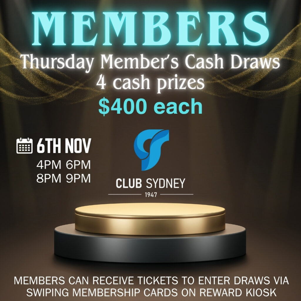 weekly members draw 06112025 Club Sydney