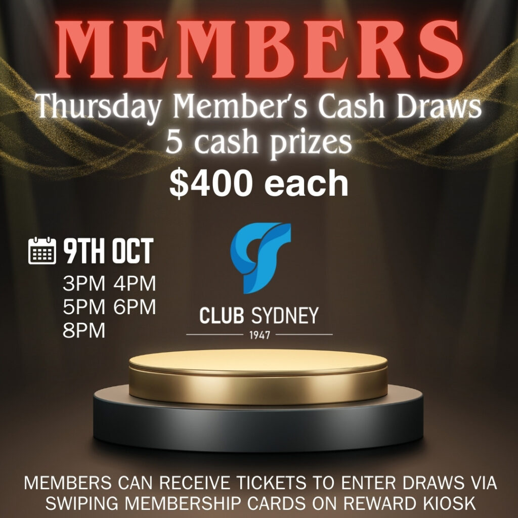 weekly members draw 09102025 Club Sydney