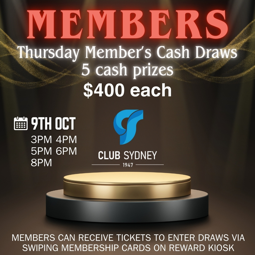 weekly members draw 09102025 Club Sydney