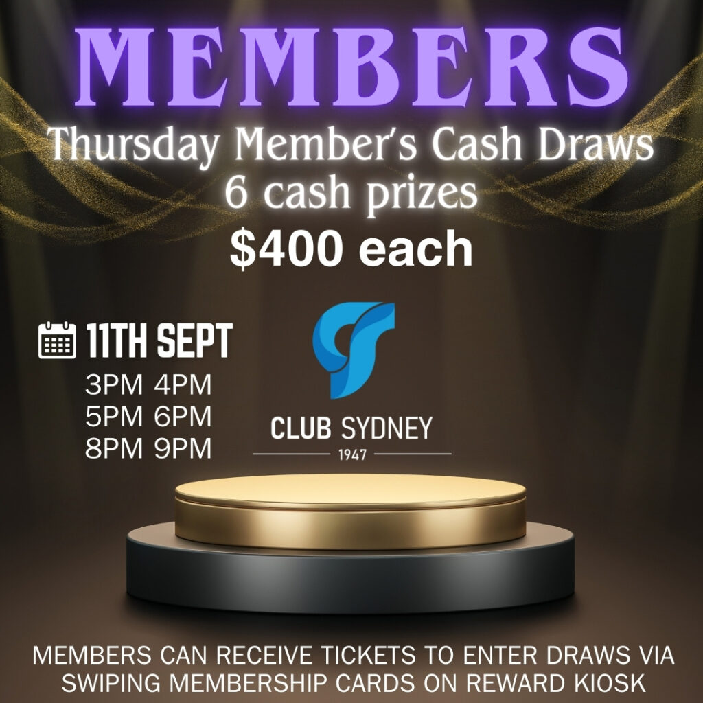 weekly members draw 11092025 Club Sydney