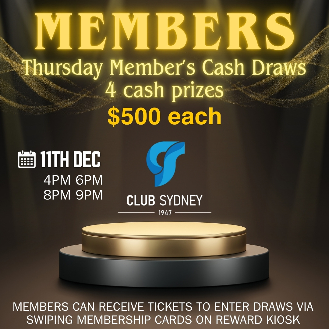 weekly members draw 11122025 Club Sydney
