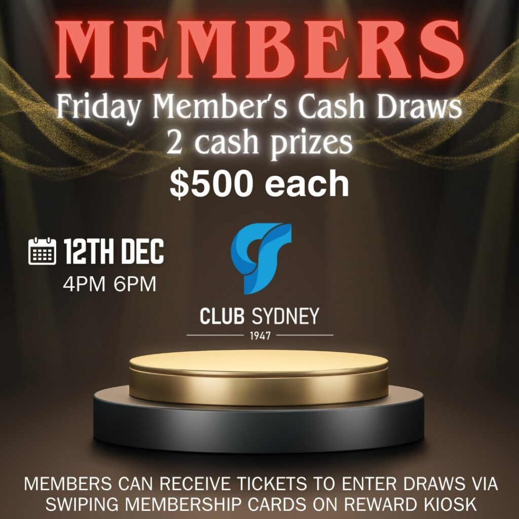 weekly members draw 12122025 Club Sydney
