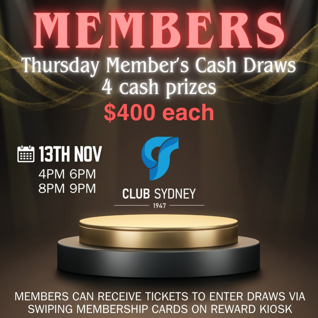 weekly members draw 13112025 Club Sydney