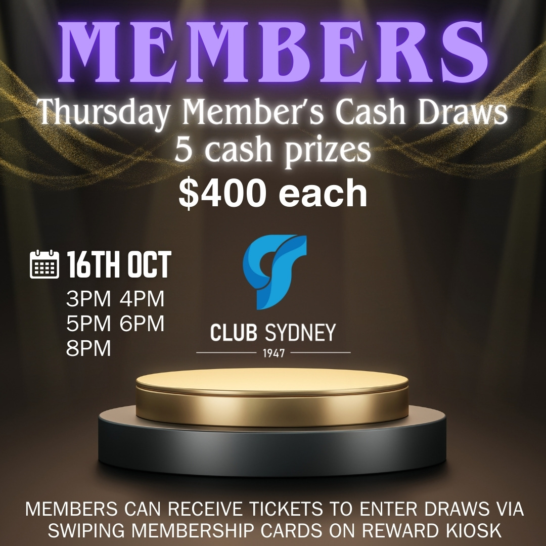 weekly members draw 16102025 Club Sydney