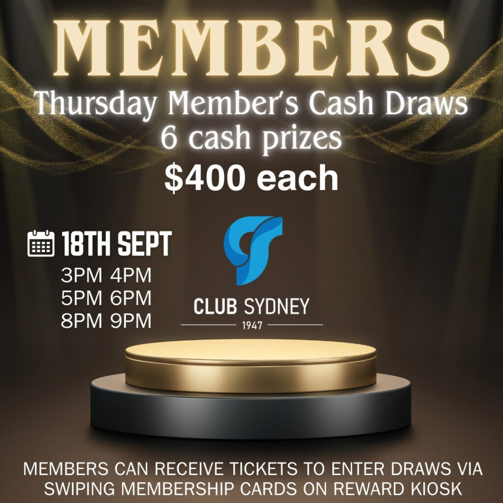 weekly members draw 18092025 Club Sydney