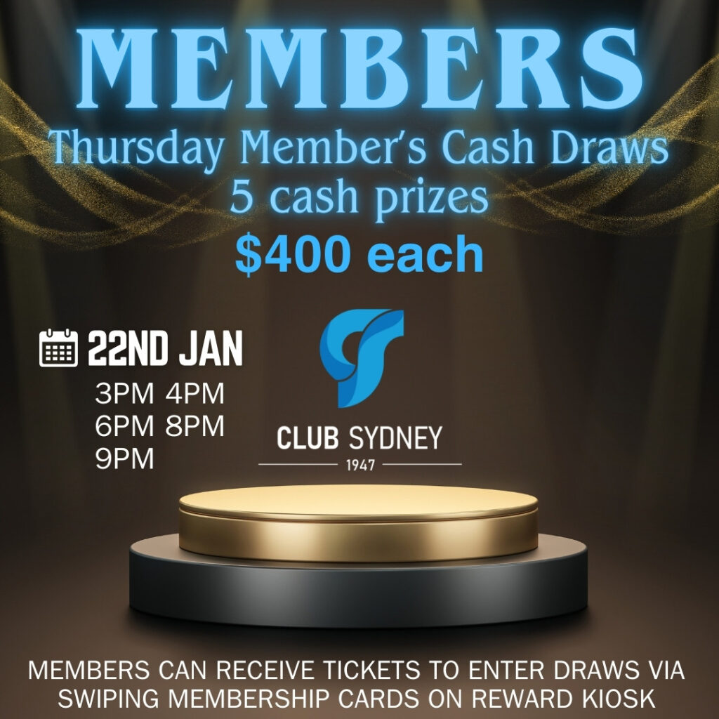 weekly members draw 22012026 Club Sydney