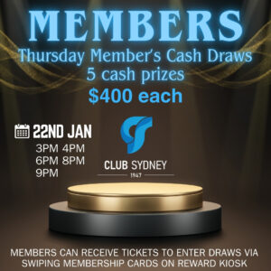 weekly members draw 22012026 Club Sydney