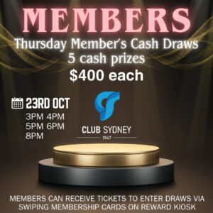 weekly members draw 23102025 Club Sydney