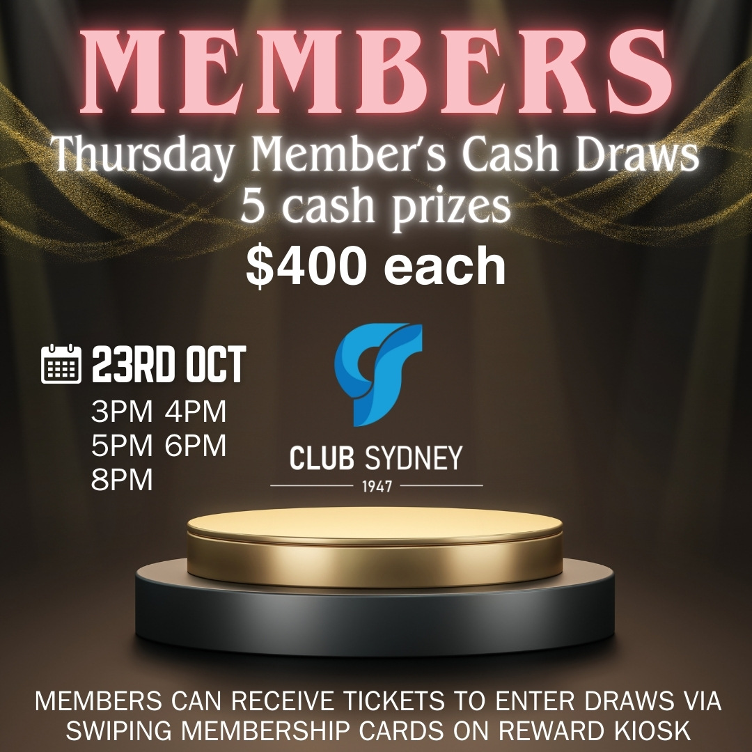 weekly members draw 23102025 Club Sydney
