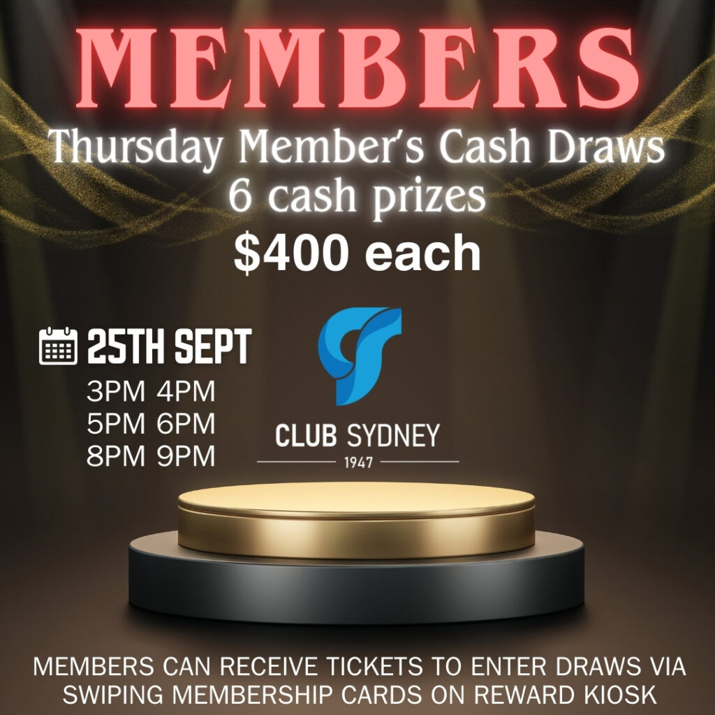 weekly members draw 25092025 Club Sydney