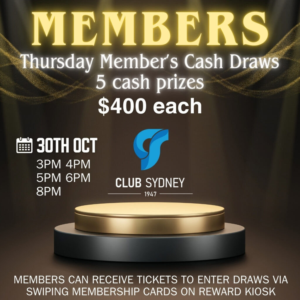 weekly members draw 30102025 Club Sydney