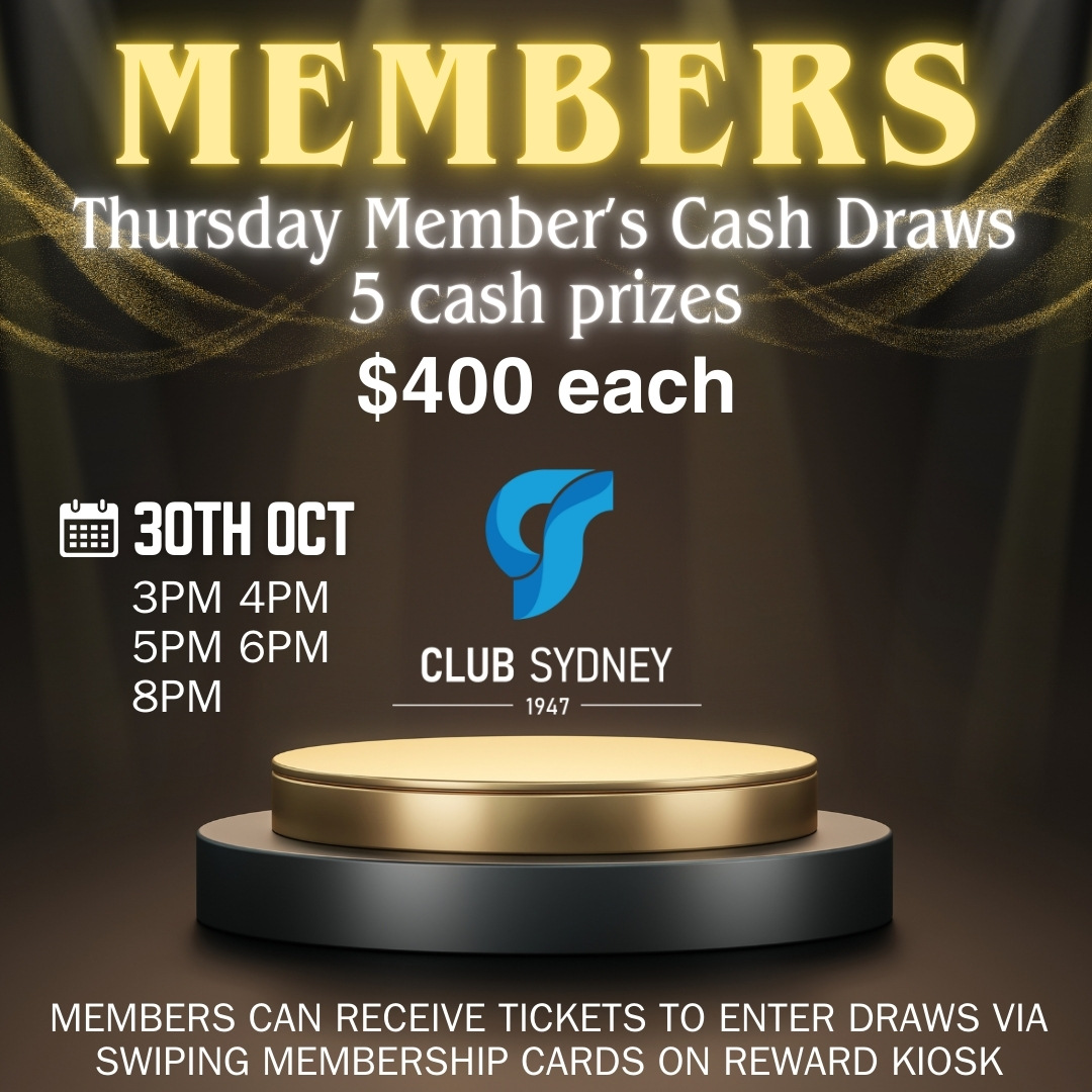 weekly members draw 30102025 Club Sydney