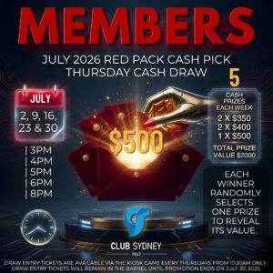 weekly members draw July2026 Club Sydney