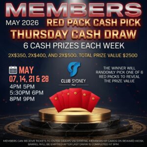weekly members draw May 2026 Club Sydney