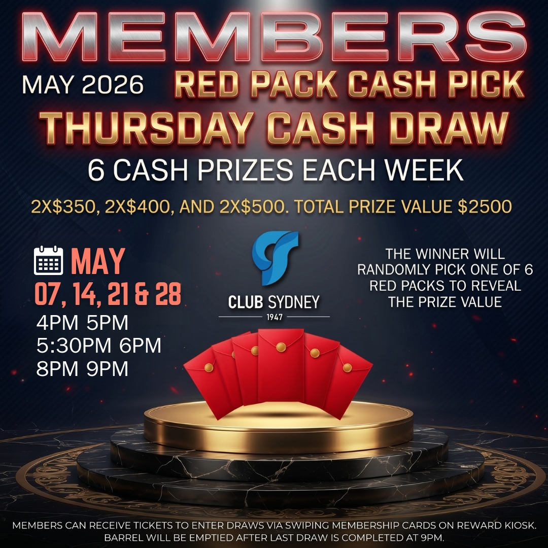 weekly members draw May 2026 Club Sydney