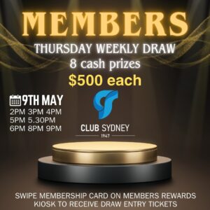 weekly members draw Club Sydney