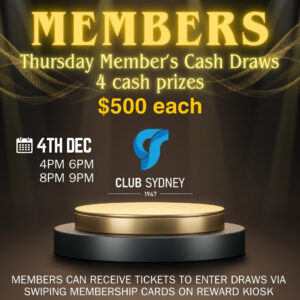weekly members draw 04122025 Club Sydney